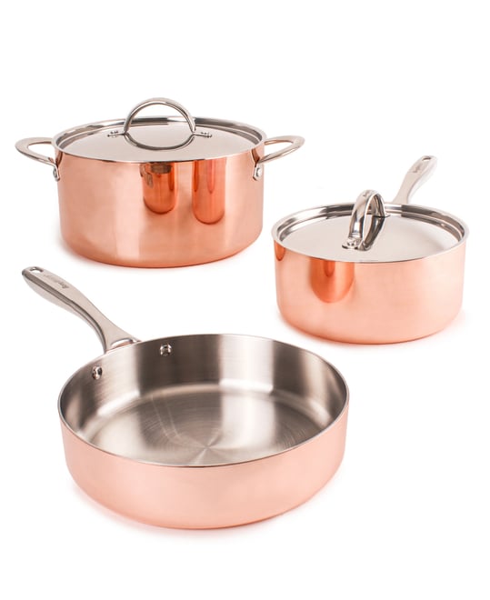 Vintage-Like Tri-Ply 5 Piece Mid Size Polished Copper Cookware Set