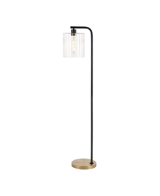 Easton 60.75" Modern Minimalist Metal/Ribbed Glass Led Floor Lamp, Brass Gold/Black