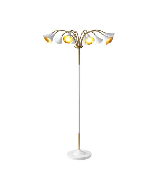 Vivian 61" 10-Light Mid-Century Modern Iron Medusa Multi Head Led Floor Lamp, White/Brass Gold