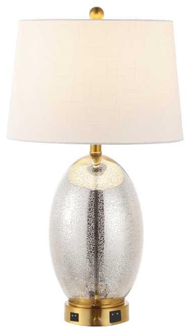 Reese 26.5" 1-Outlet Contemporary Style Iron/Glass Led Table Lamp with Usb Charging Port, Silver/Brass Gold