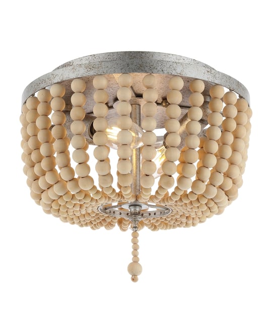 Allison 10" 2-Light Shabby Chic Farmhouse Wood Beaded/Metal Led Flush Mount, White