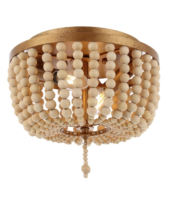 Allison 10" 2-Light Shabby Chic Farmhouse Wood Beaded/Metal Led Flush Mount, White