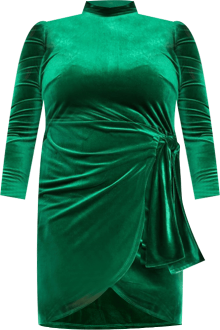 Women's Plus Size Velvet Mini Dress With Wrap Skirt