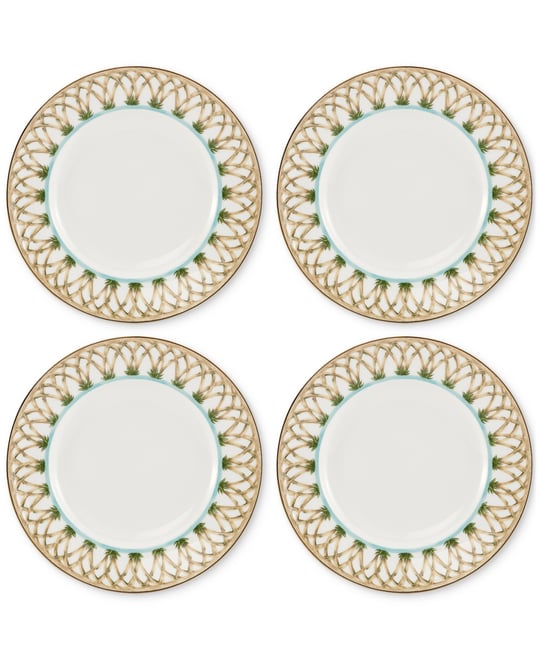 British Colonial Bamboo Accent Plates, Set of 4