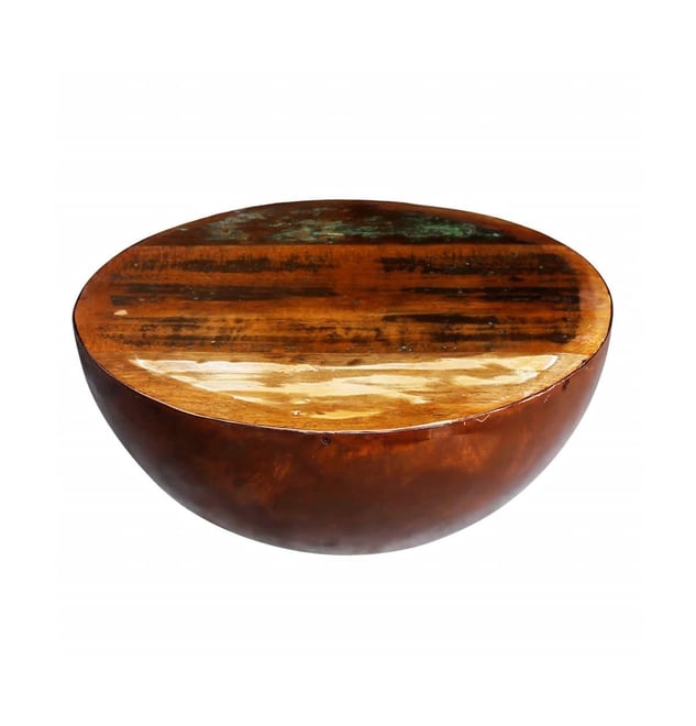 Coffee Table Bowl-shaped with Steel Base Solid Reclaimed Wood