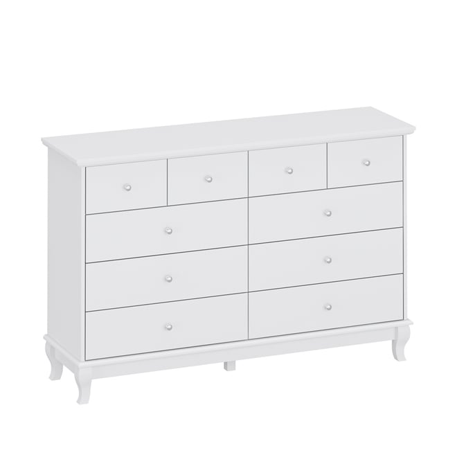 White 10-Drawer 55.1 in. W Wood Paint Finish Dresser Chest of Drawers Cabinet