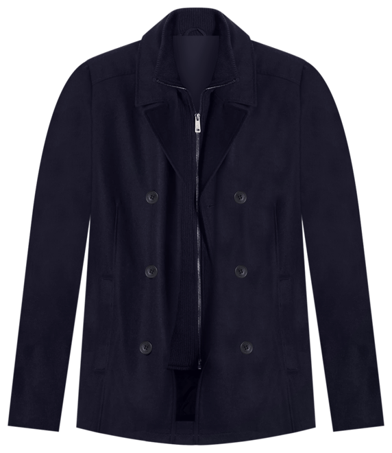 Men's Double Breasted Wool Blend Peacoat with Bib
