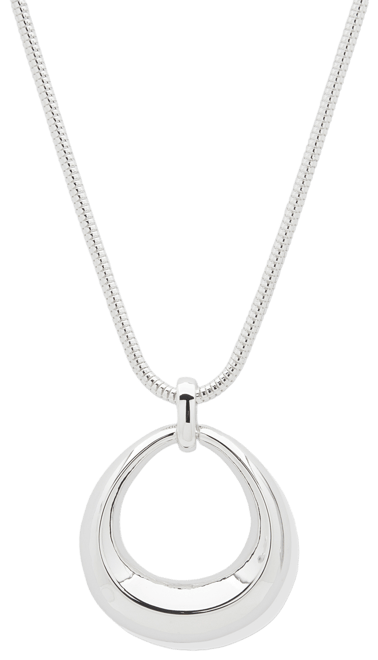 Silver-Tone Open Puffy Oval Pendant Necklace, 16"+ 3" extender