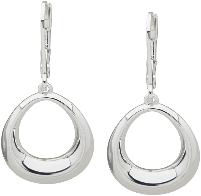 Silver-Tone puffy Bevel Oval Drop Leverback Earrings
