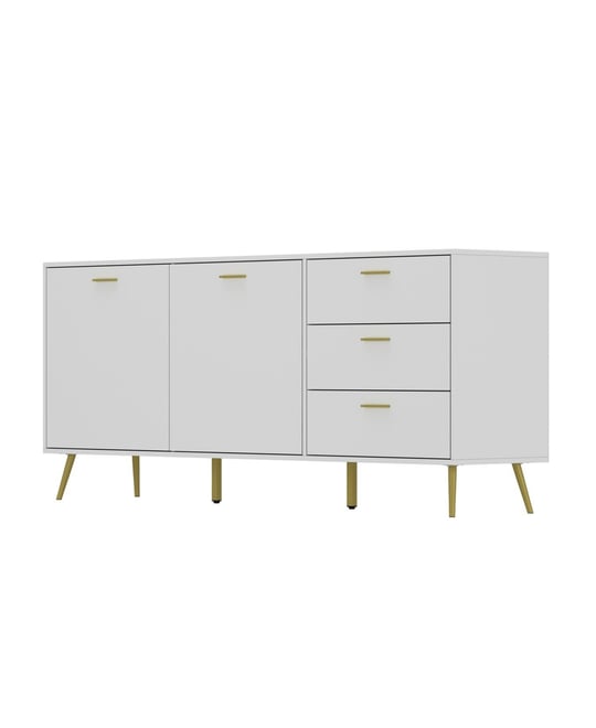 White Wood Buffet Sideboard Storage Cabinet 3-Drawers 2-Cabinets Shelves