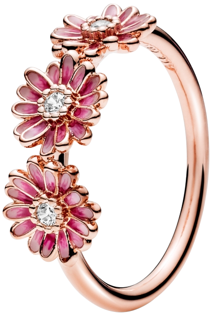 Pandora Cubic Zirconia Moments Pink Daisy Flower Trio Ring