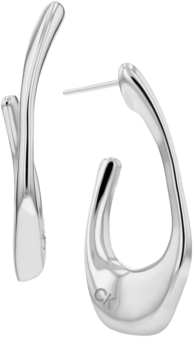 Stainless Steel Logo Elongated Hoop Earrings