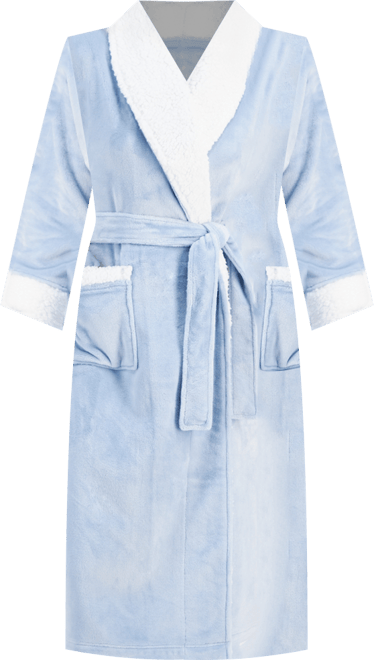 Women's Long Plush Fleece-Trim Robe, Created for Macy's
