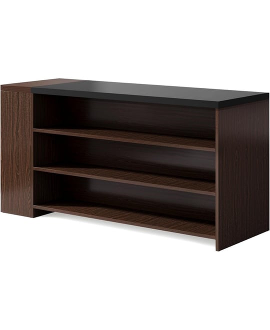 55" Kitchen Island with Storage, Farmhouse 5-Tier Stationary Island Table with 5 Shelves, Wood Coffee Bar Table Storage Cabinet with Large