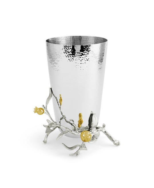 Pomegranate Silver and Gold Vase