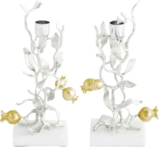 Pomegranate Silver and Gold Candleholders, Set of 2
