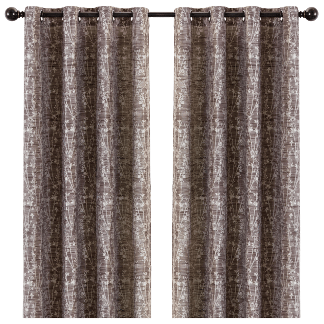 Premium 2-Panel Floral Jacquard Textured Beige Curtains with Grommets for Windows Living Room Bedroom Office