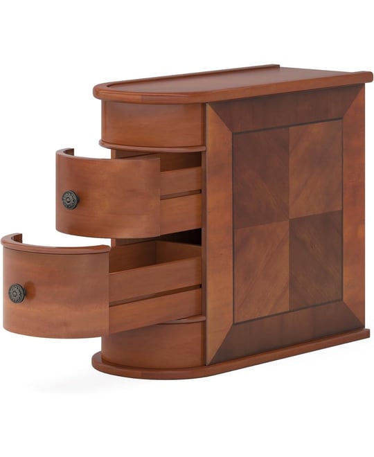 End Table with 2 Drawers, Sofa Side Table with Storage, No Assembly Required, Closed Back, Slim Nightstand Vintage Wood Bedside Table