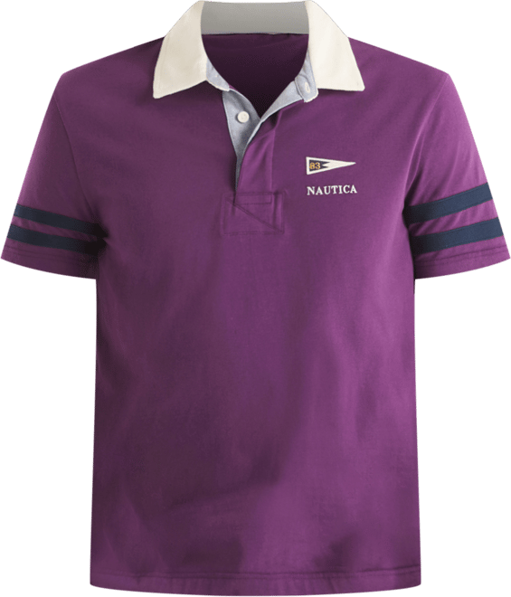 Men's Short Sleeve Striped-Trim Rugby Polo Shirt