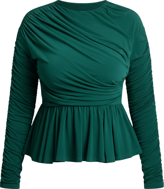 Women's Plus Size Shirred Peplum Top