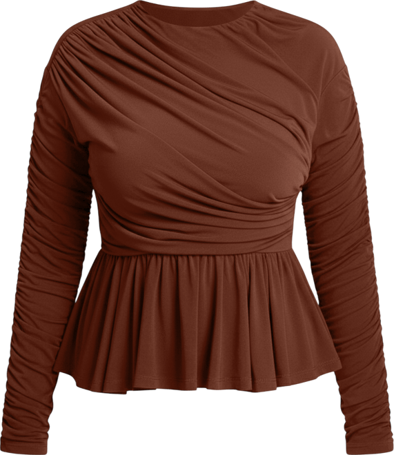 Women's Plus Size Shirred Peplum Top
