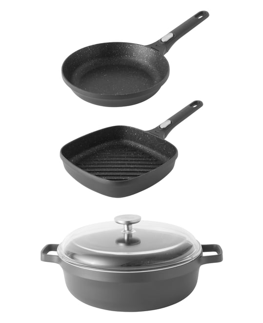 Gem 4Pc Nonstick Cast Aluminum Cookware Set, Fry pan, Grill Pan & Saute Pan