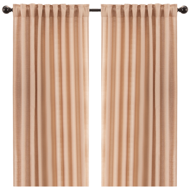 Premium 2-Panel Faux Belgian Flax Textured Semi Sheer Curtains