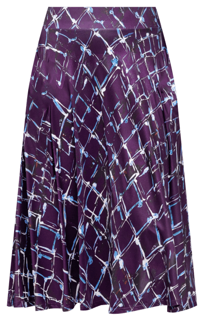 Women's Purple Print Elastic Waist Pocket Midi Skirt