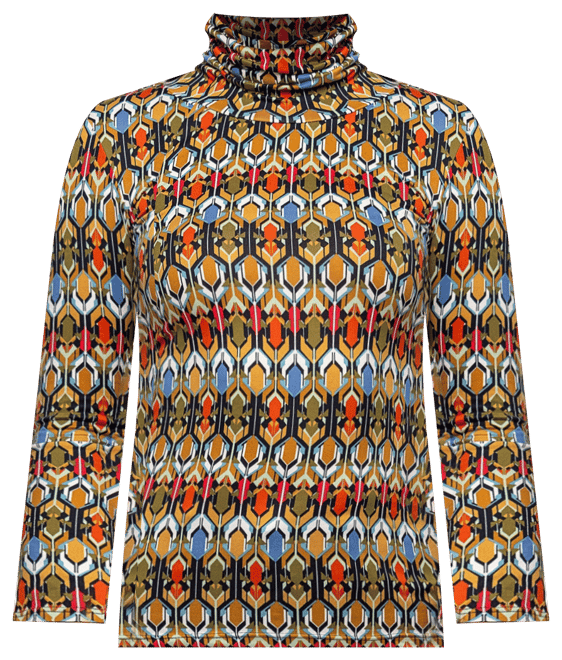 Women's Multicolor Geo Pring Long Sleeve Turtleneck Top