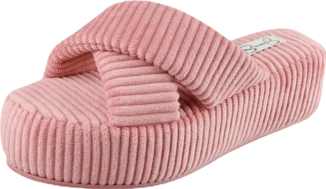 Women's Ribbed Terry Cross Band Slide Platform Slipper