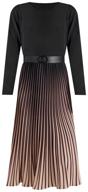 Ombre Sunburst Pleat-skirt Long-sleeve Midi Dress