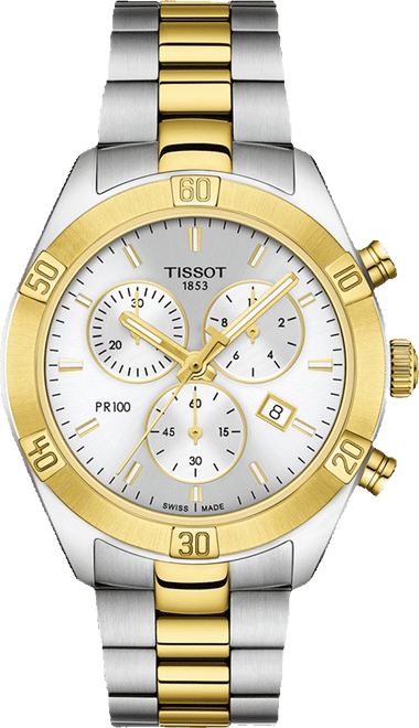 Women's Swiss Chronograph T-Classic Pr 100 Two-Tone Pvd Stainless Steel Bracelet Watch 38mm