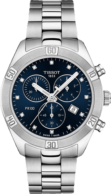 Women's Swiss Chronograph T-Classic Pr 100 Diamond (1/20 ct. t.w.) Gray Stainless Steel Bracelet Watch 38mm