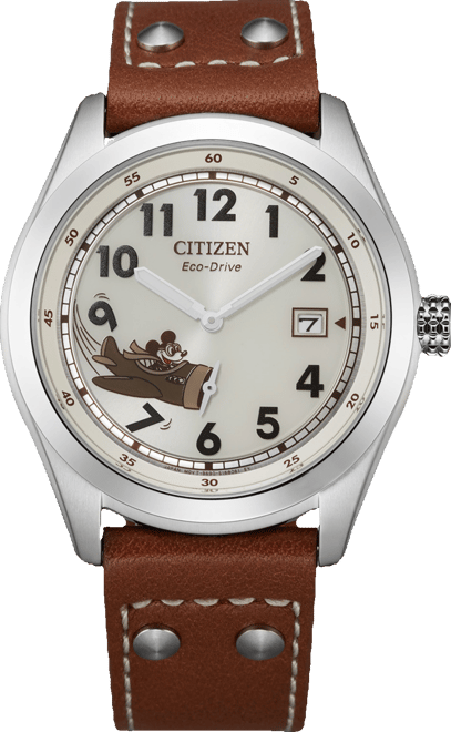 Disney by  Mickey Aviator Brown Leather Strap Watch 40mm