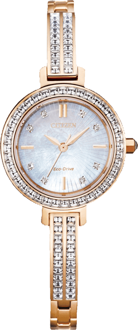 Eco-Drive Women's Pink Gold-Tone Stainless Steel & Crystal Bangle Bracelet Watch 25mm