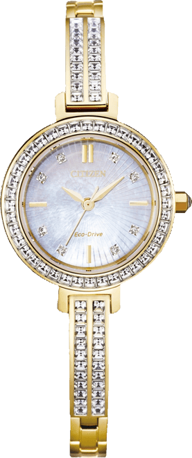 Eco-Drive Women's Gold-Tone Stainless Steel & Crystal Bangle Bracelet Watch 25mm