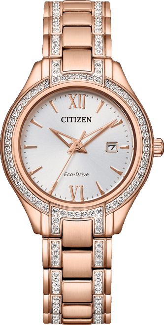 Eco-Drive Women's Silhouette Crystal Rose Gold-Tone Stainless Steel Bracelet Watch 30mm