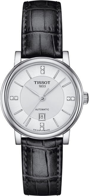 Women's Swiss Automatic Carson Premium Lady Diamond Accent Black Leather Strap Watch 30mm