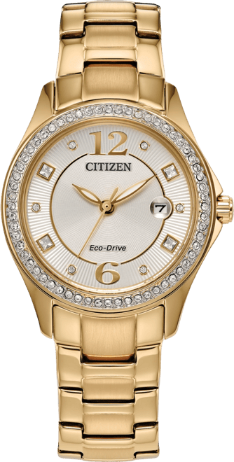 Eco-Drive Women's Crystal Gold-Tone Stainless Steel Bracelet Watch 30mm
