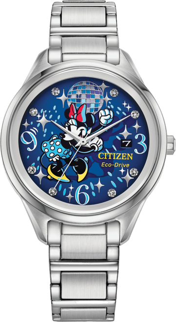 Eco-Drive Women's Disney Disco Minnie Mouse Stainless Steel Bracelet Watch 37mm