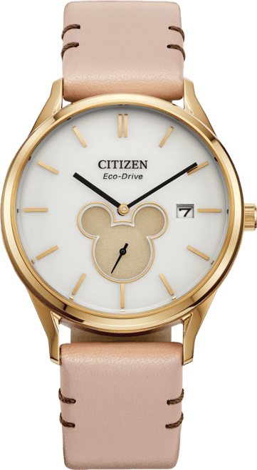 Eco-Drive Women's Disney Mickey Mouse Beige Leather Strap Watch 40mm