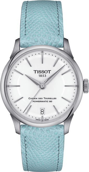 Women's Swiss Automatic Chemin des Tourelles Powermatic 80 Blue Leather Strap Watch 34mm