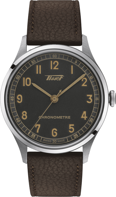 Unisex Swiss Automatic Heritage 1938 Brown Leather Strap Watch 39mm