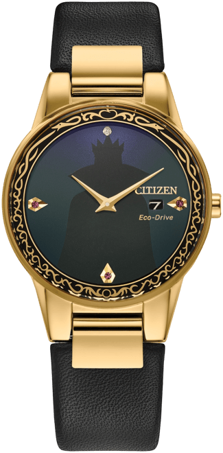 Eco-Drive Women's Disney Evil Queen Black Leather Strap Watch 30mm Gift Set