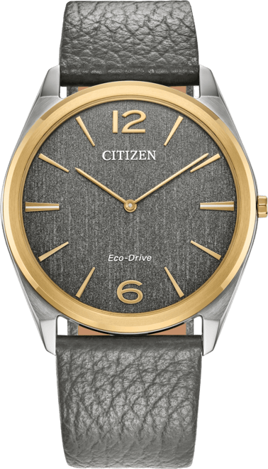 Eco-Drive Unisex Gray Leather Strap Watch 38mm