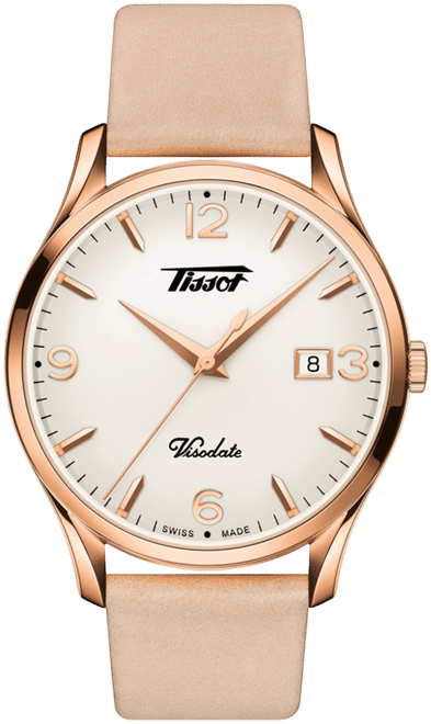 Unisex Swiss Heritage Visodate Beige Leather Strap Watch 40mm