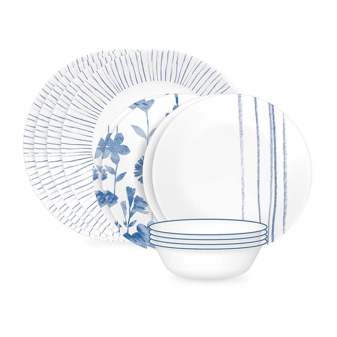 Corelle Botanical Stipes 12-pc. Glass Dinnerware Set, Color: White
