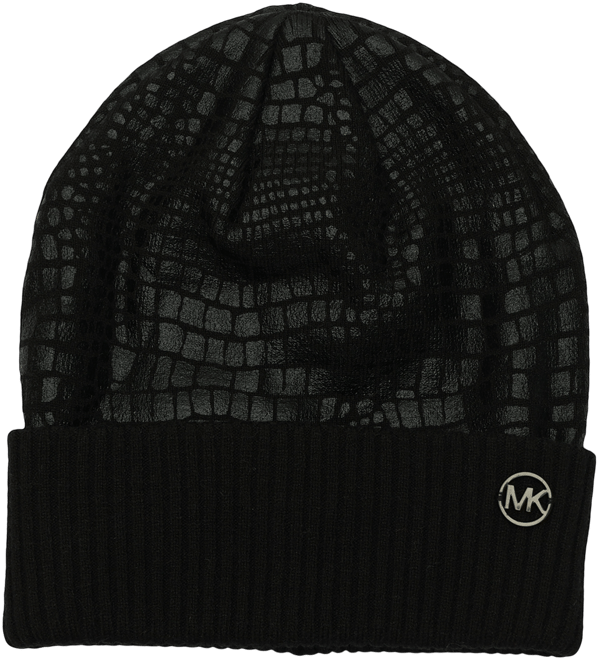 MICHAEL Michael Kors Logo Charm Ribbed Trim Croc Embossed Beanie Macy s