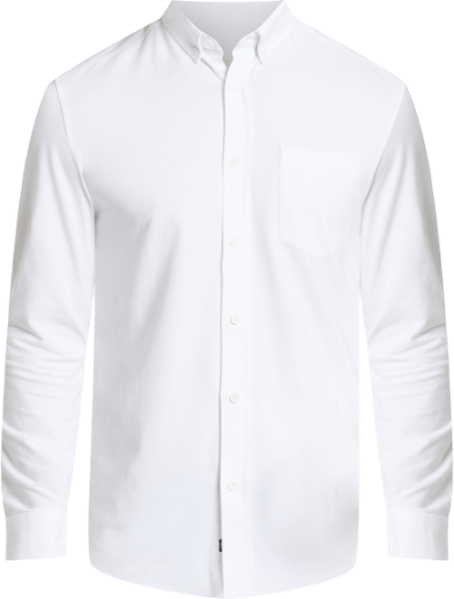 Men's Slim-Fit Plain White Performance Long-Sleeve Button-Down Shirt