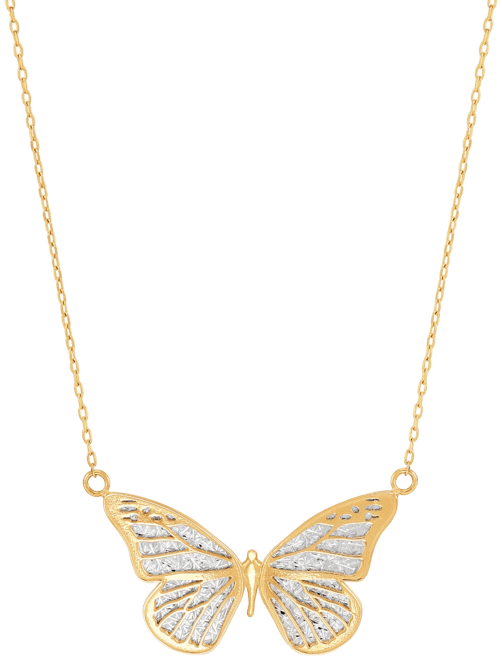 Two-Tone Butterfly 18" Pendant Necklace in 10k Gold